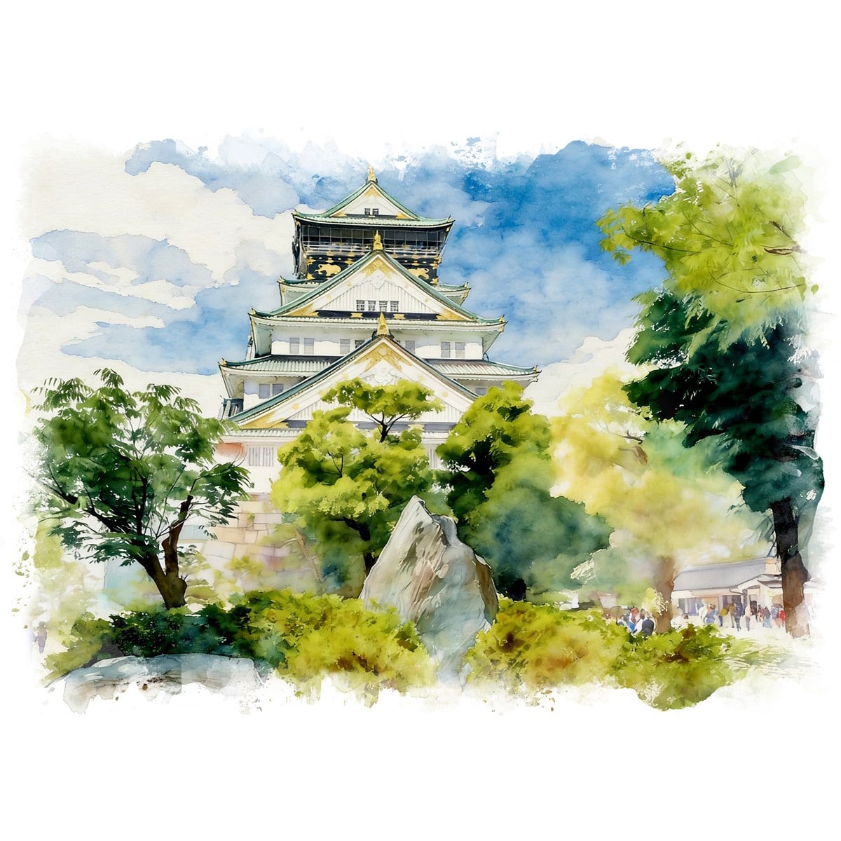 絵画 風景画 日本の城 大阪府大阪城 風景画 インテリアアート額付き