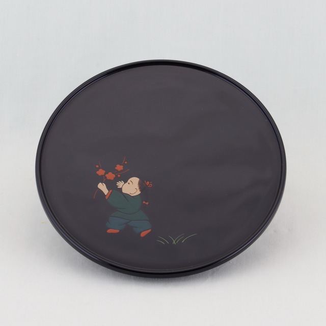 1514  輪島塗　銘々皿／高台形／総黒塗／唐子蒔絵／五枚組