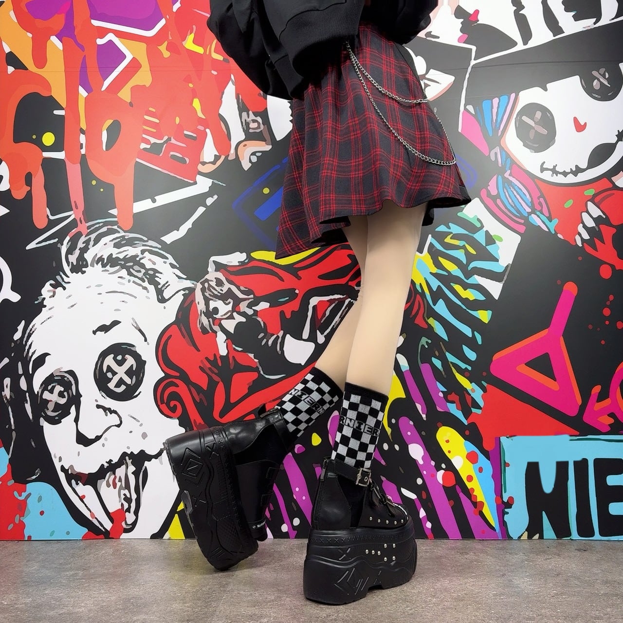 スカート user_21 GOTHIC RED CHECKインパン付きスカート【取り外し可能チェーン付き