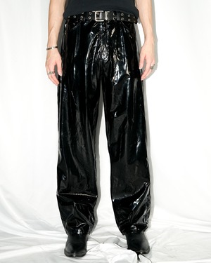 Vintage PU coating straight pants “Black”