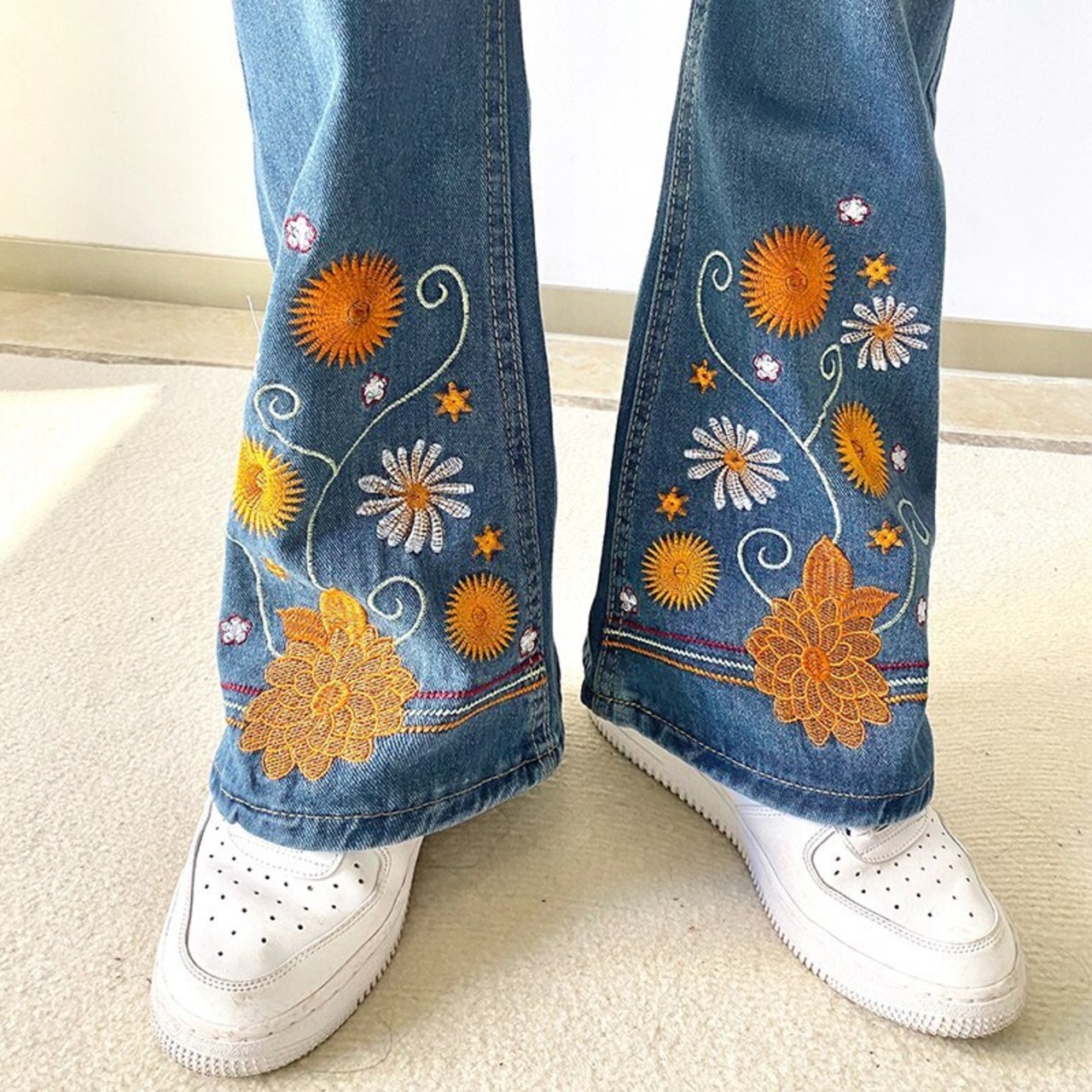 送料無料 ダーリンガガY2Kフローラル刺繍スキニーフレアジーンズ女性 