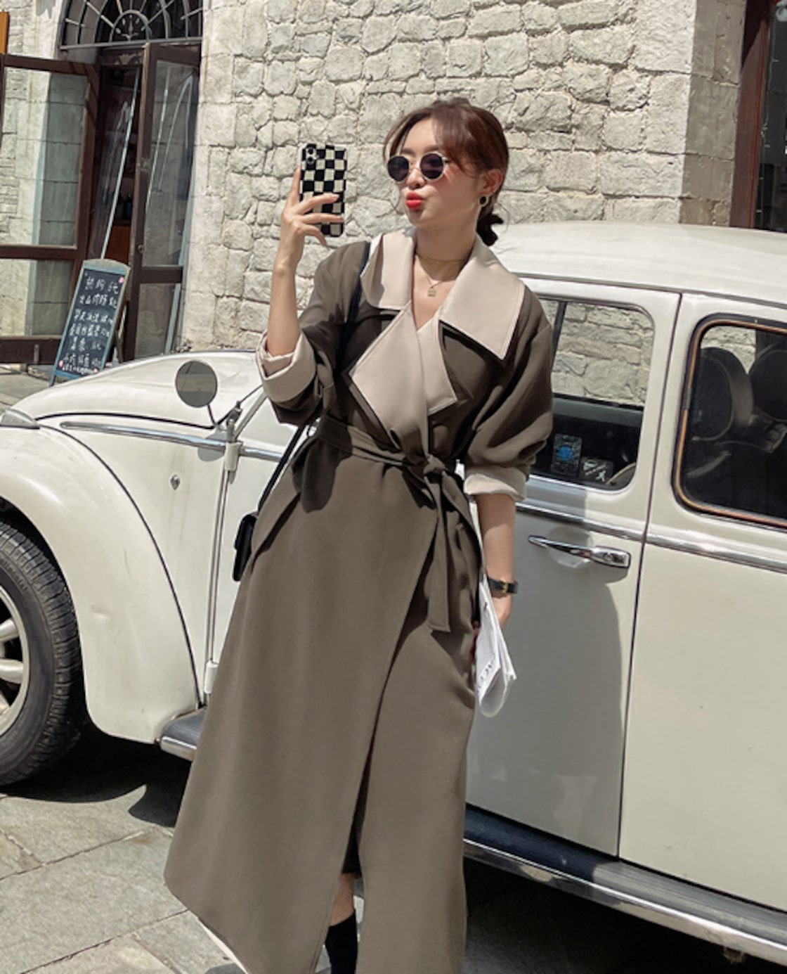 ロング コート 無地 長袖 トレンド バイカラー 韓国ファッション 送料無料】 コントラストカラーロングコート バイカラー ロング