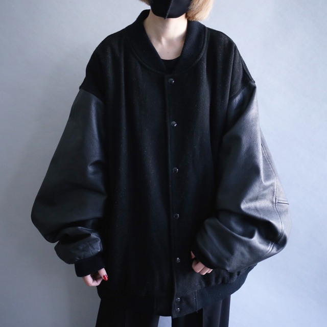 leather sleeve switching design XXXL over size stadium blouson