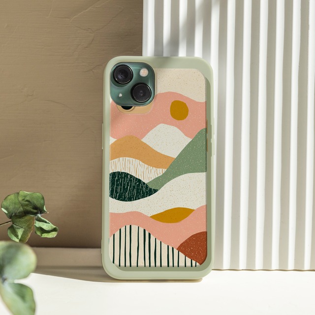 受注生産 iPhoneケース 淡色サンセットウェーブ｜レトロ抽象 CURV014A