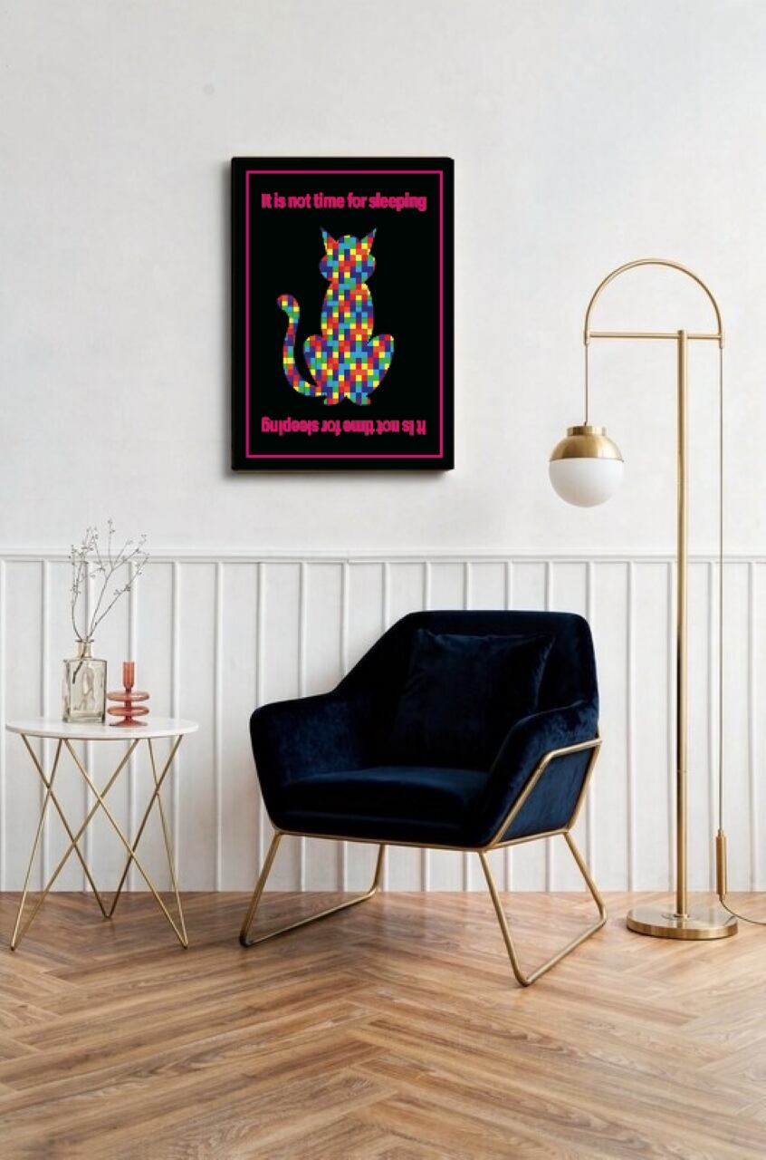 DHD(M)019【フレーム付きインテリアポスターA2　まわりが黒ネコ】