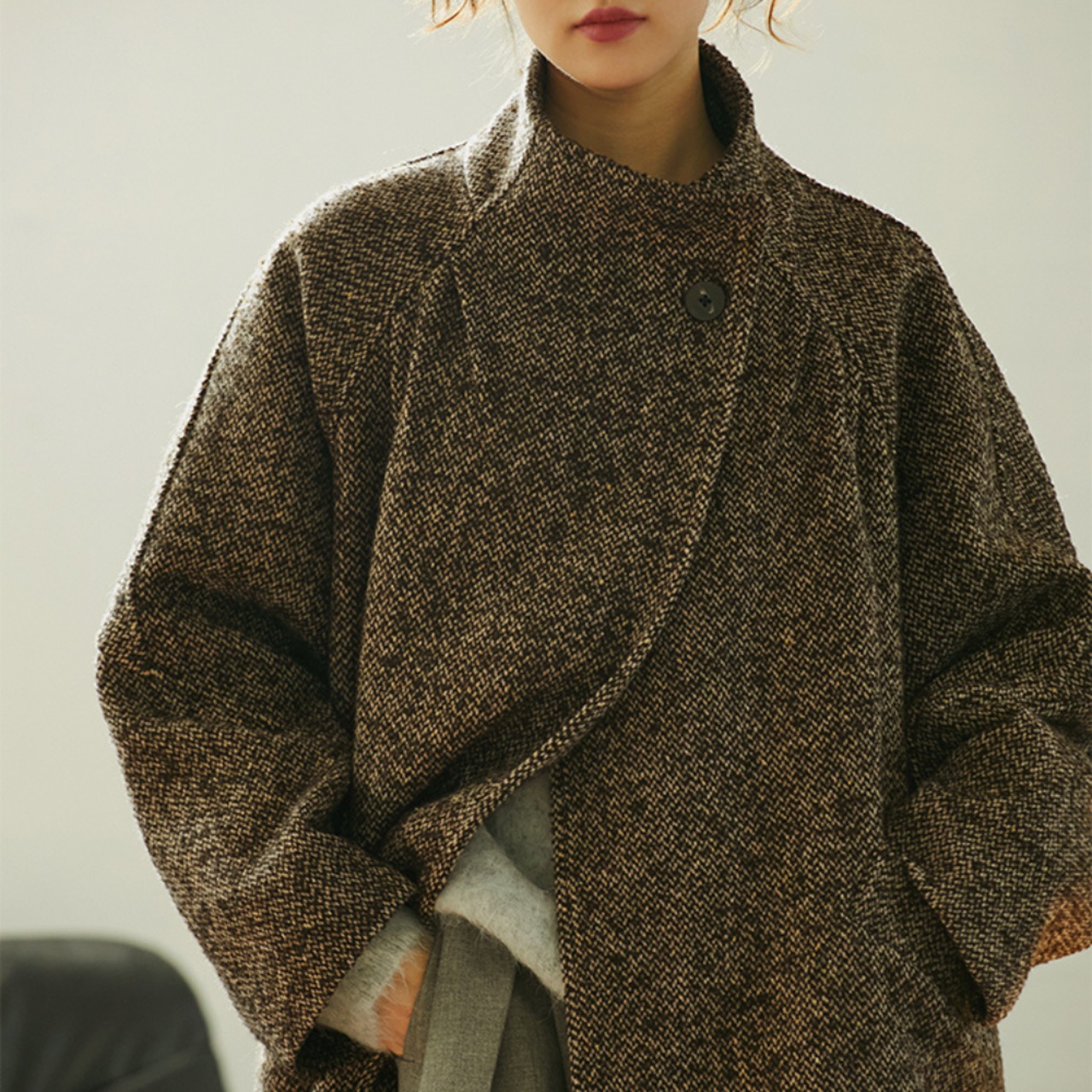 レトロツィード スタンドカラーコート W01362