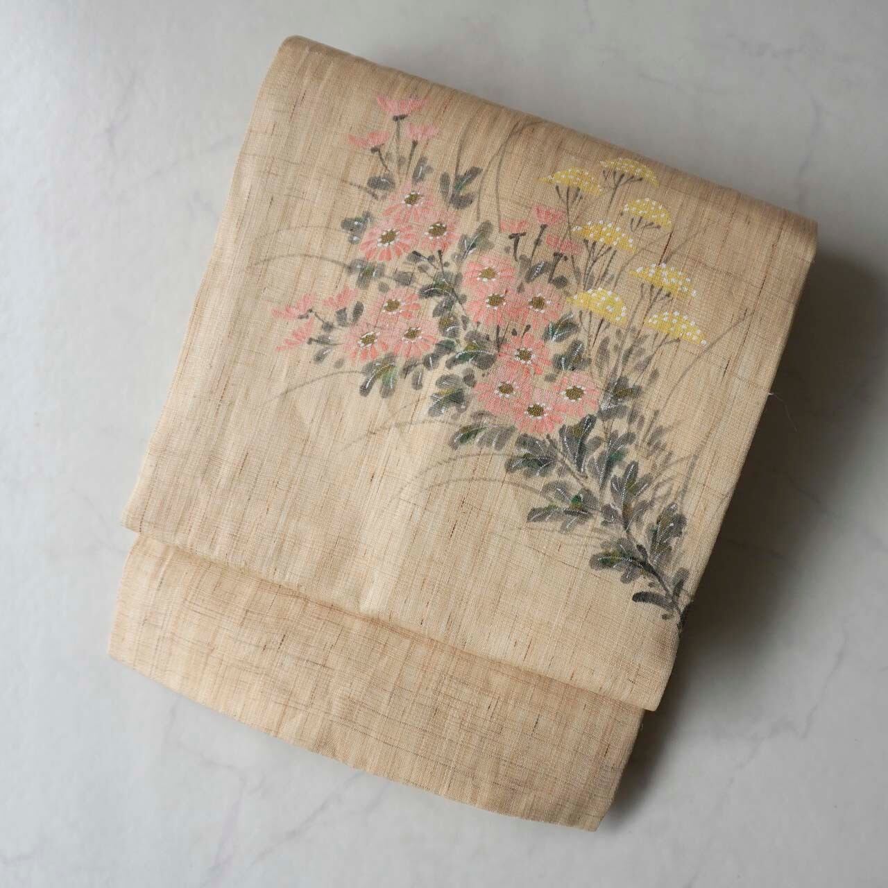 【夏なごや帯】手描き草花文 麻なごや帯