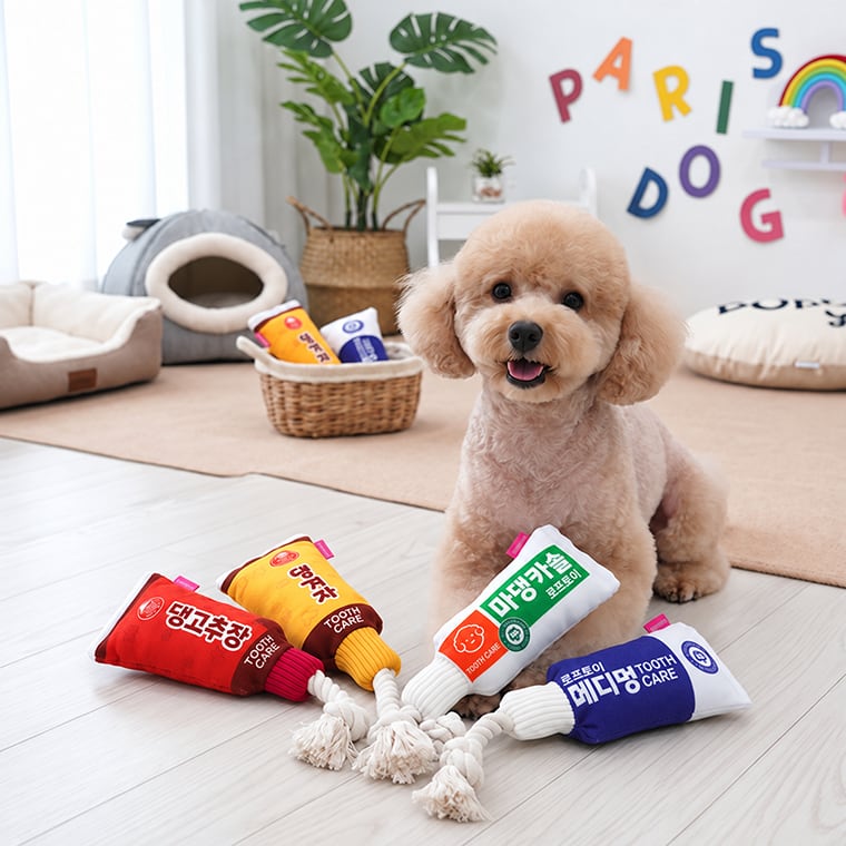 funny tube rope toy 4color / 犬 おもちゃ ロープ トイ 犬用 カシャカシャ 噛む 音が鳴る 鳴き笛入り 可愛い わんちゃん おもちゃ ストレス解消 韓国 ペット用品