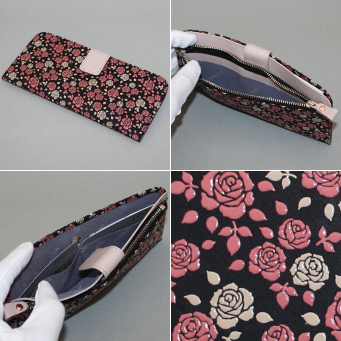 印伝長財布 印傳屋上原勇七 INDEN-YA No.2314束入れ 041花唐草 黒地黒  