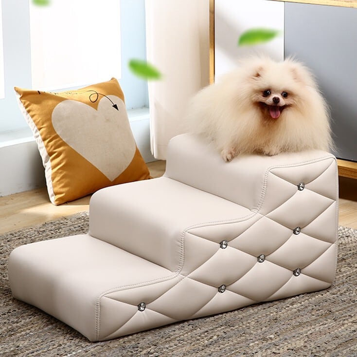 ドッグ ステップ エレガント キルティング 2段 3段 4段 おしゃれ かわいい インテリア ペット 小型 シニア 犬用 階段 踏み台 PUレザー 白 ホワイト 黒 ブラック ピンク