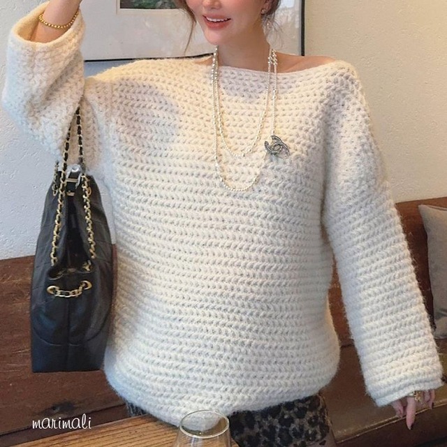 ボートネック ドロップショルダー ニット 25514