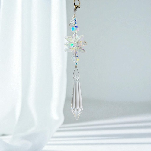 ＊ボール型　しずく型　ショートサンキャッチャー（５０ｍｍ　クリア）スタンド付き