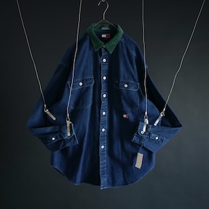 " TOMMY JEANS " over silhouette denim × corduroy switching design shirt