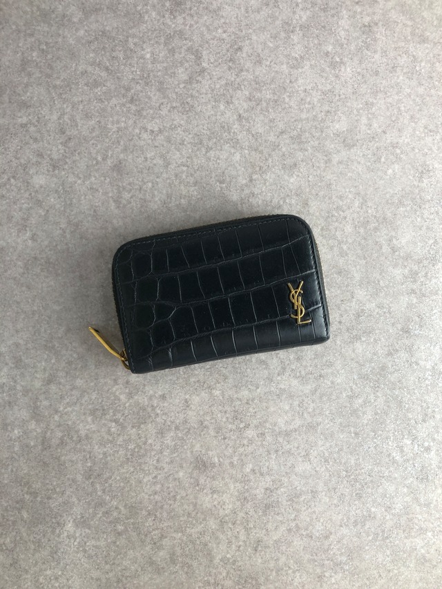 Yves Saint Laurent イヴ・サンローラン 財布 ブラック YSL レザー クロコ型押し コインケース vintage ヴィンテージ オールド 3ra84p