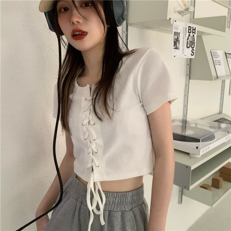 Tシャツ ショートホワイトトップス サマースタイル 夏物 ブラックストロベリース24233479867