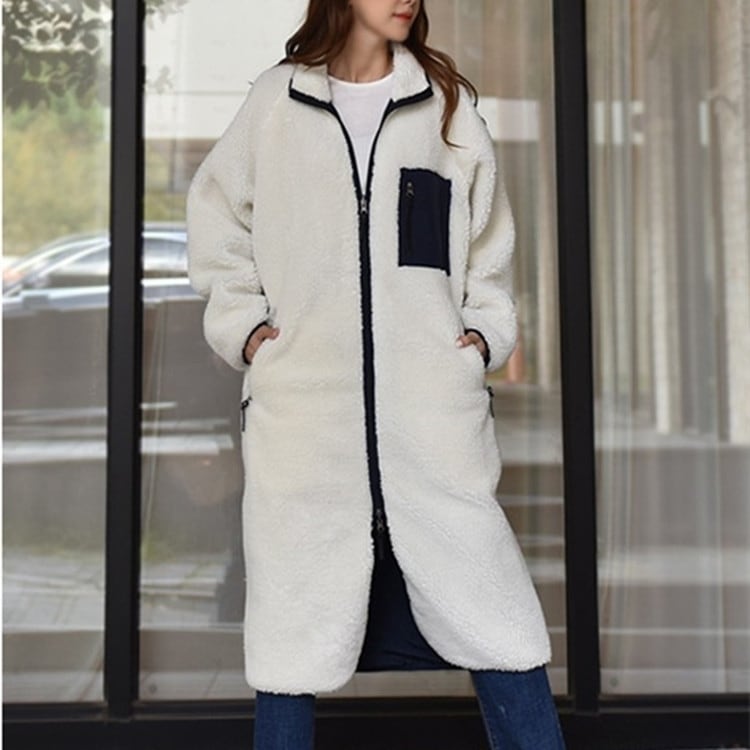 ボア ロングコート ホワイト ソージュ 上質ボア ウールロングコート