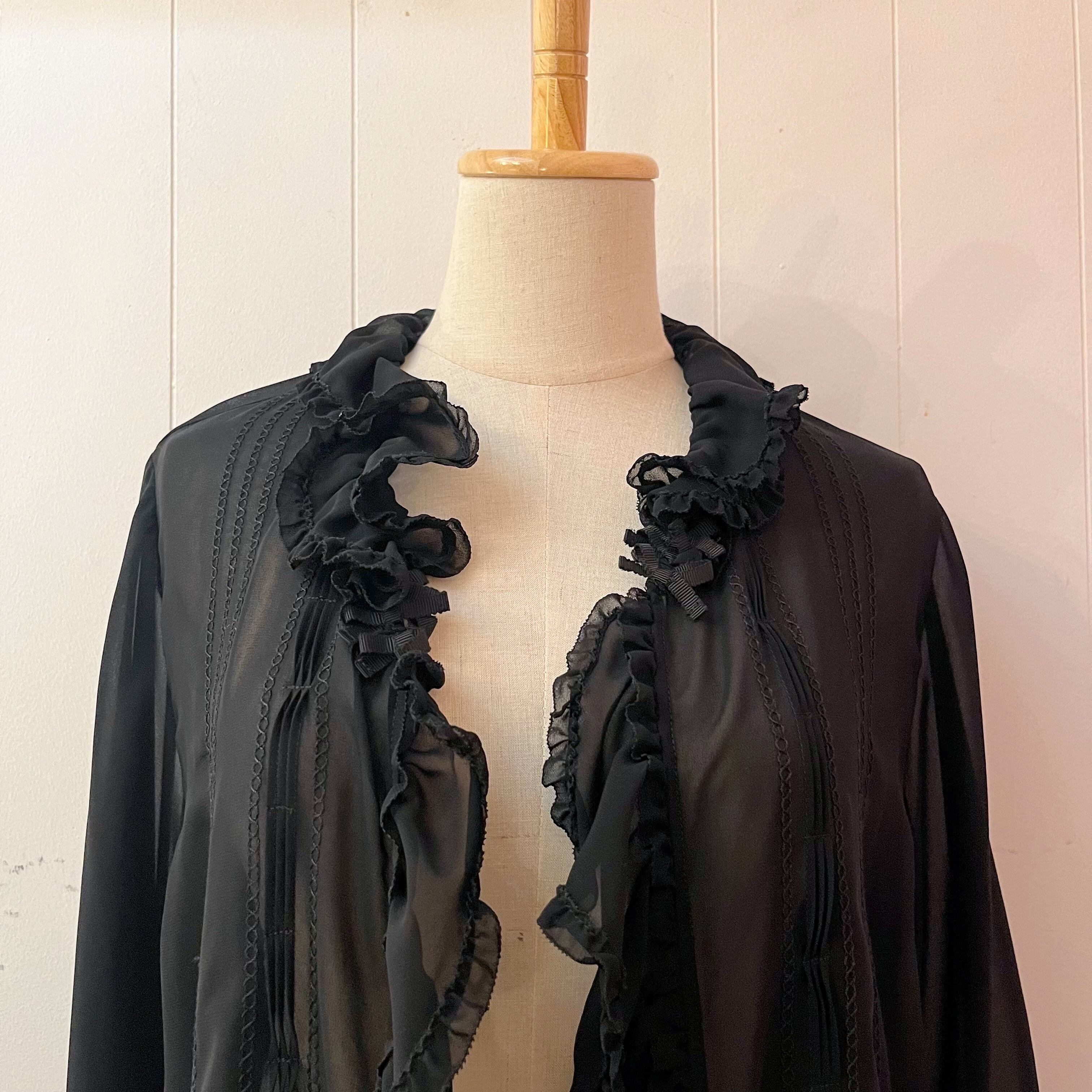 black ribbon frill lace blouse