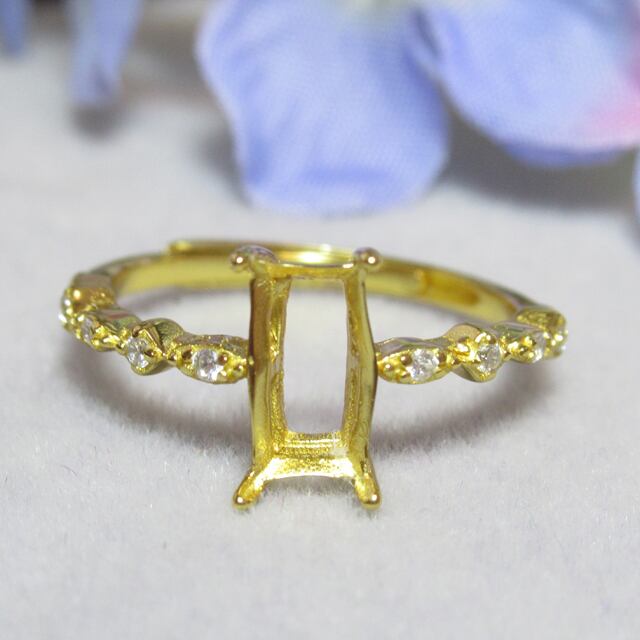 8×4㎜ レクタングル CZライン S925 リング台 YG