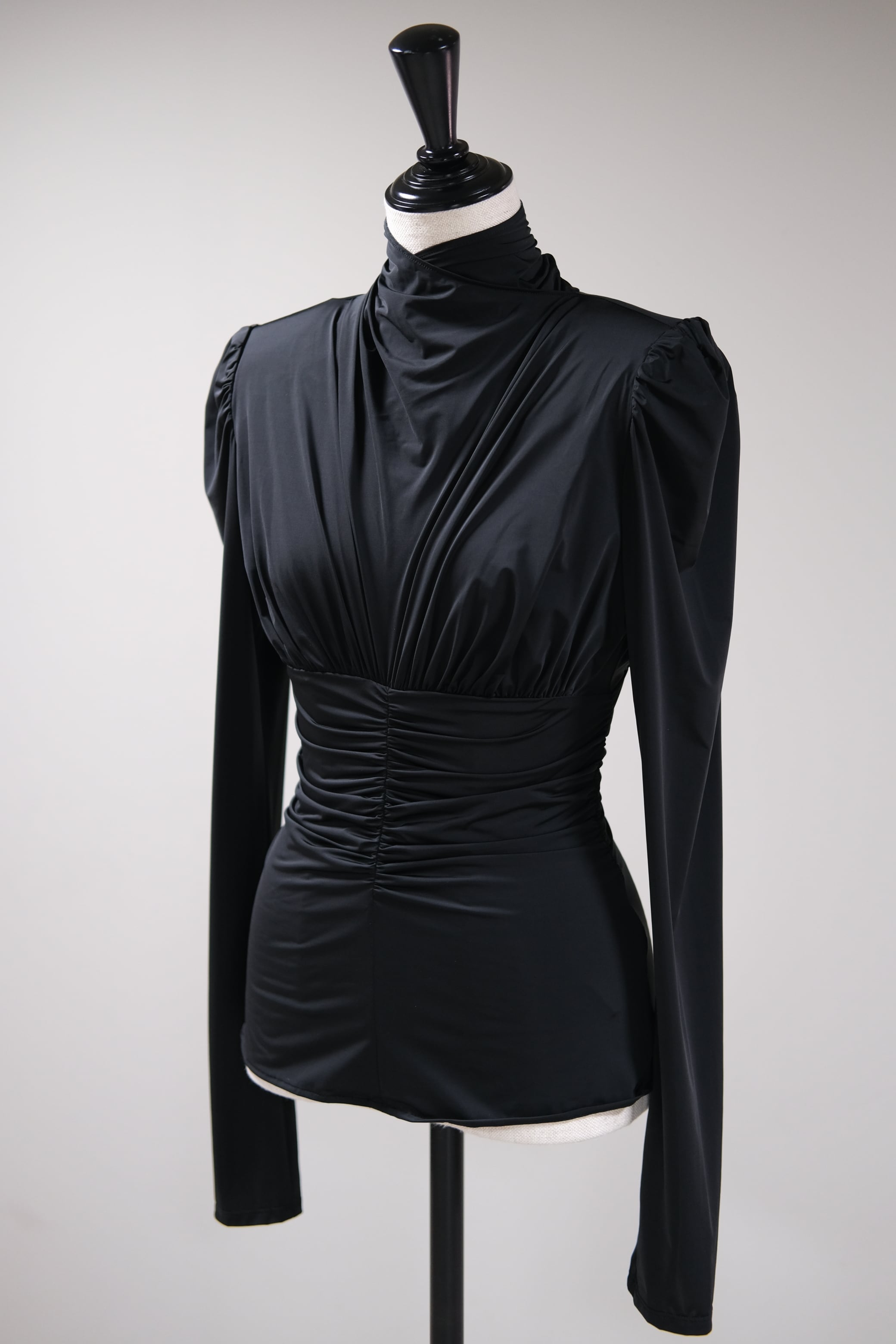 fetico フェティコHAND PRINTED TIE-NECK BLOUSE GAUZE SHIRRED