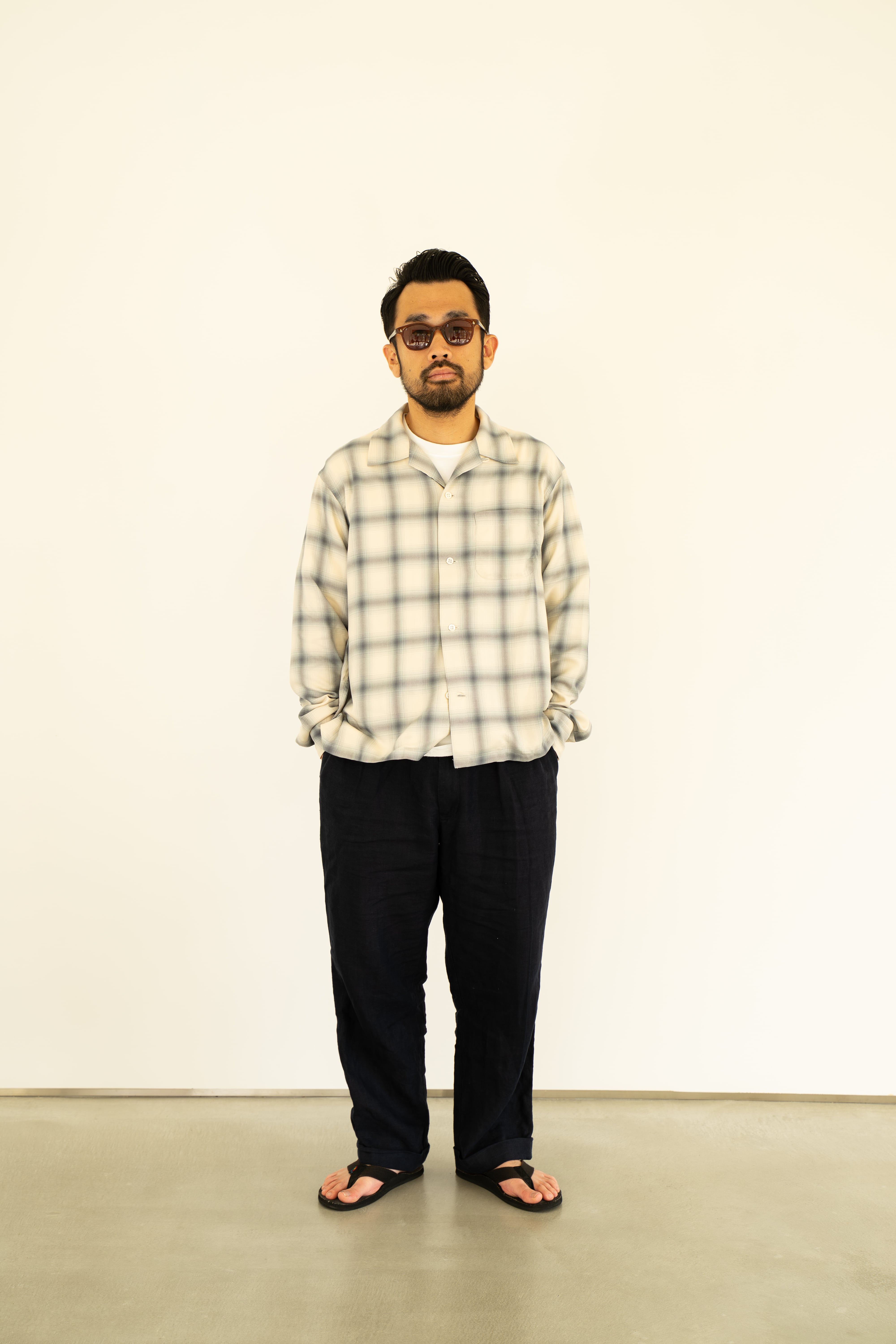 CALM】Rayon Ombre Check Shirt（ivory/gray/blue） | CALM