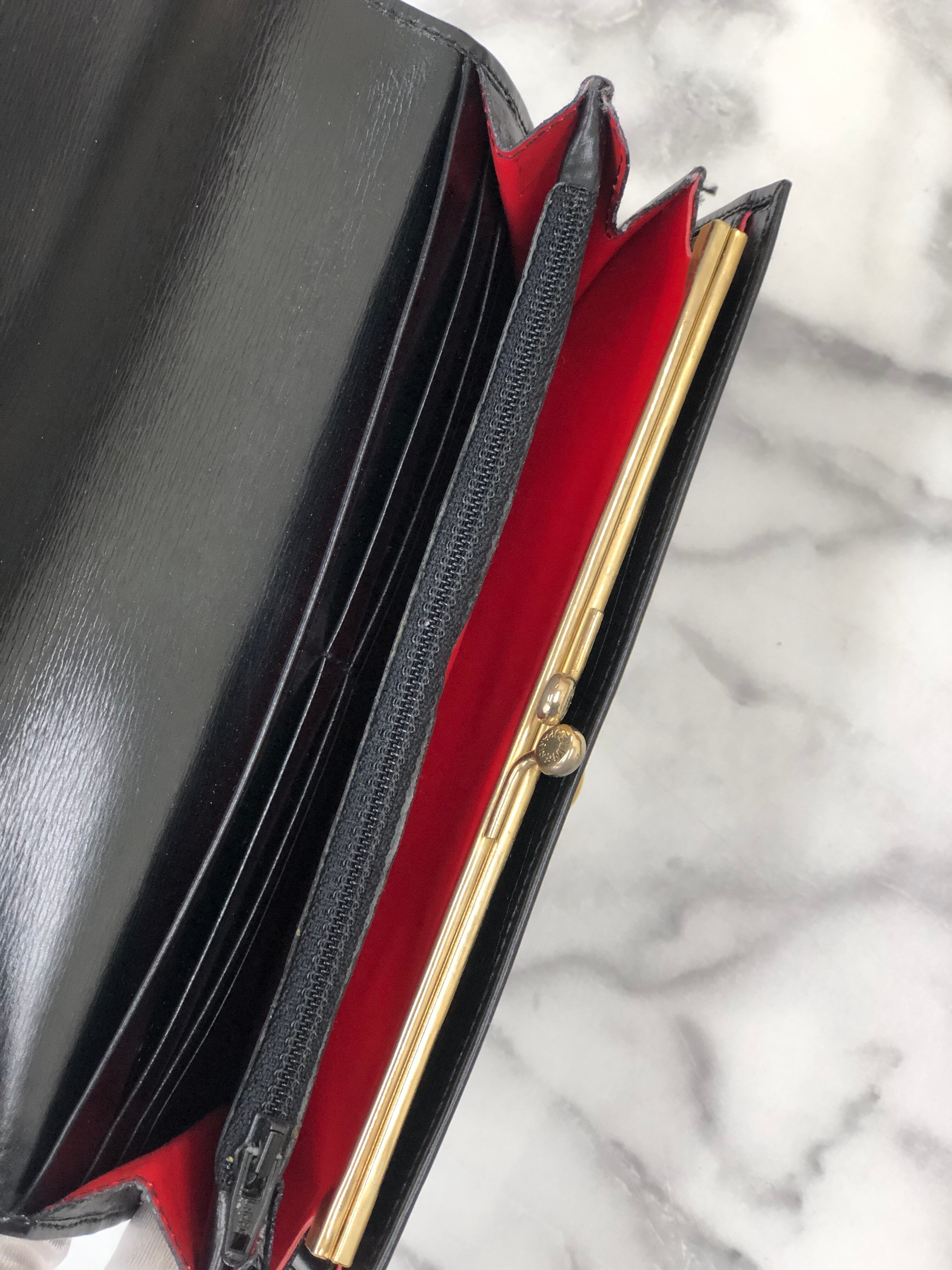 CELINE セリーヌ ガンチーニ レザー がま口 長財布 ブラック vintage