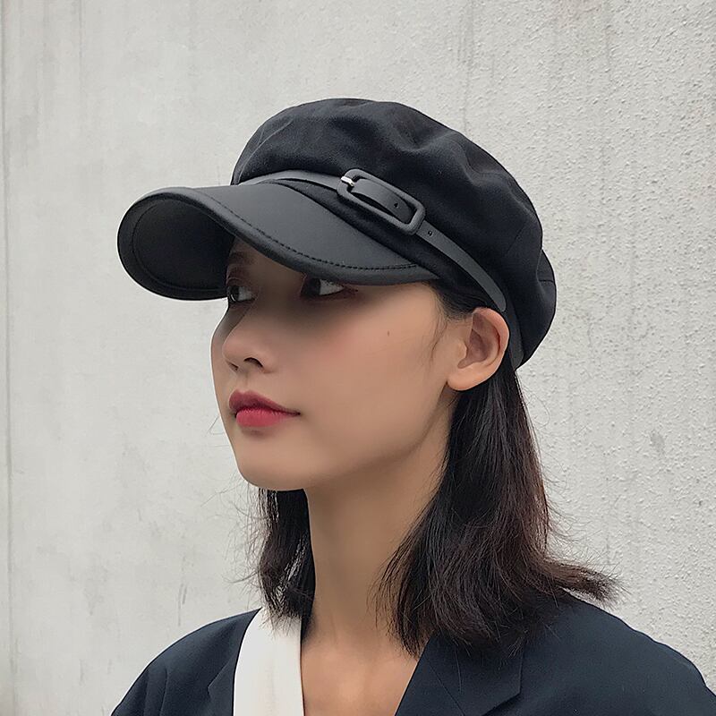 スプリングオータムソリッド カラーネイビースタンダードレザーキャップ レトロ 帽子 春物 秋物 ソリッドカラー ブラック・アイド・ピーズ63312930375