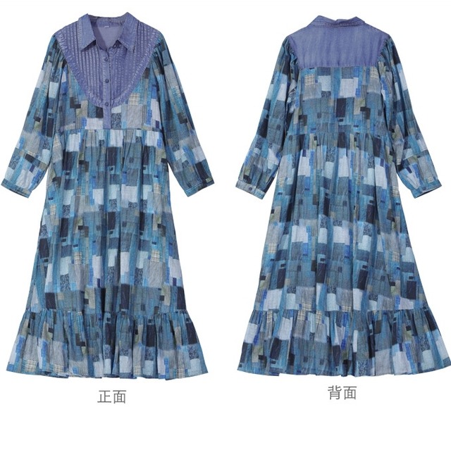 【送料無料】 ワンピース ワンピドレス デニム 襟付き 長袖 ボタン ロングスカート フレア Aライン ハイウエスト ラフ 大人可愛い きれいめ シンプル おしゃれ シック フェエミニン ガーリー ゆったり 体型カバー 着痩せ 韓国系 オルチャン 人気 トレンド 新作 春 秋 20代 30代 40代 お出かけ イベント 旅行 リゾート デート ママ 通勤 通学 デイリー 普段着 着回し インスタ映え 70293