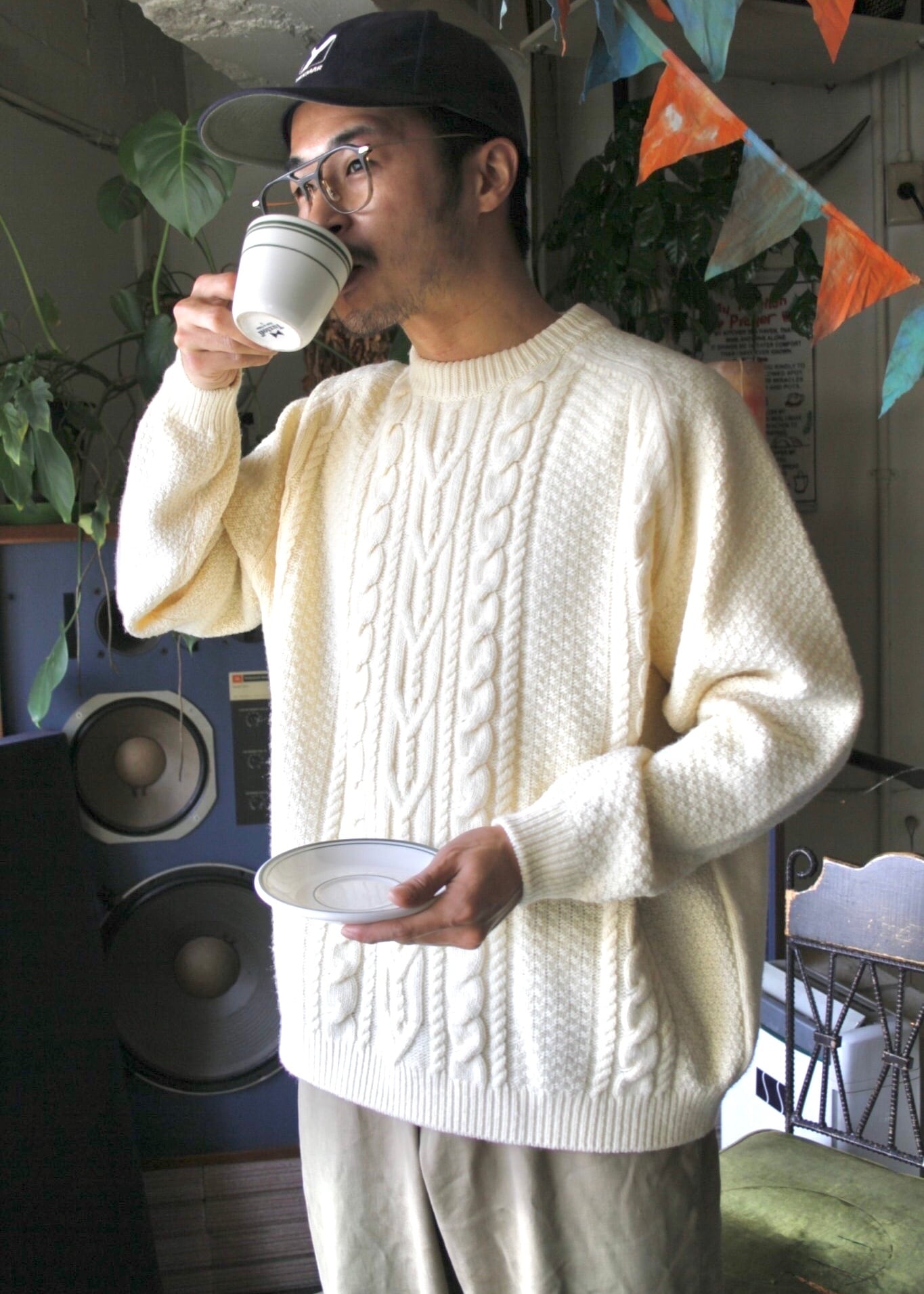 【完売御礼】フランス産ウール100%のケーブルPO.（アイボリー）