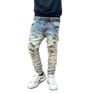 high street damage paisley denim【ES002】