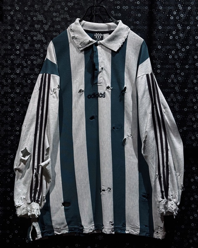 【ÆIEM】original“boro”re:make adidas Vertical Stripe Damage Rugby Shirt