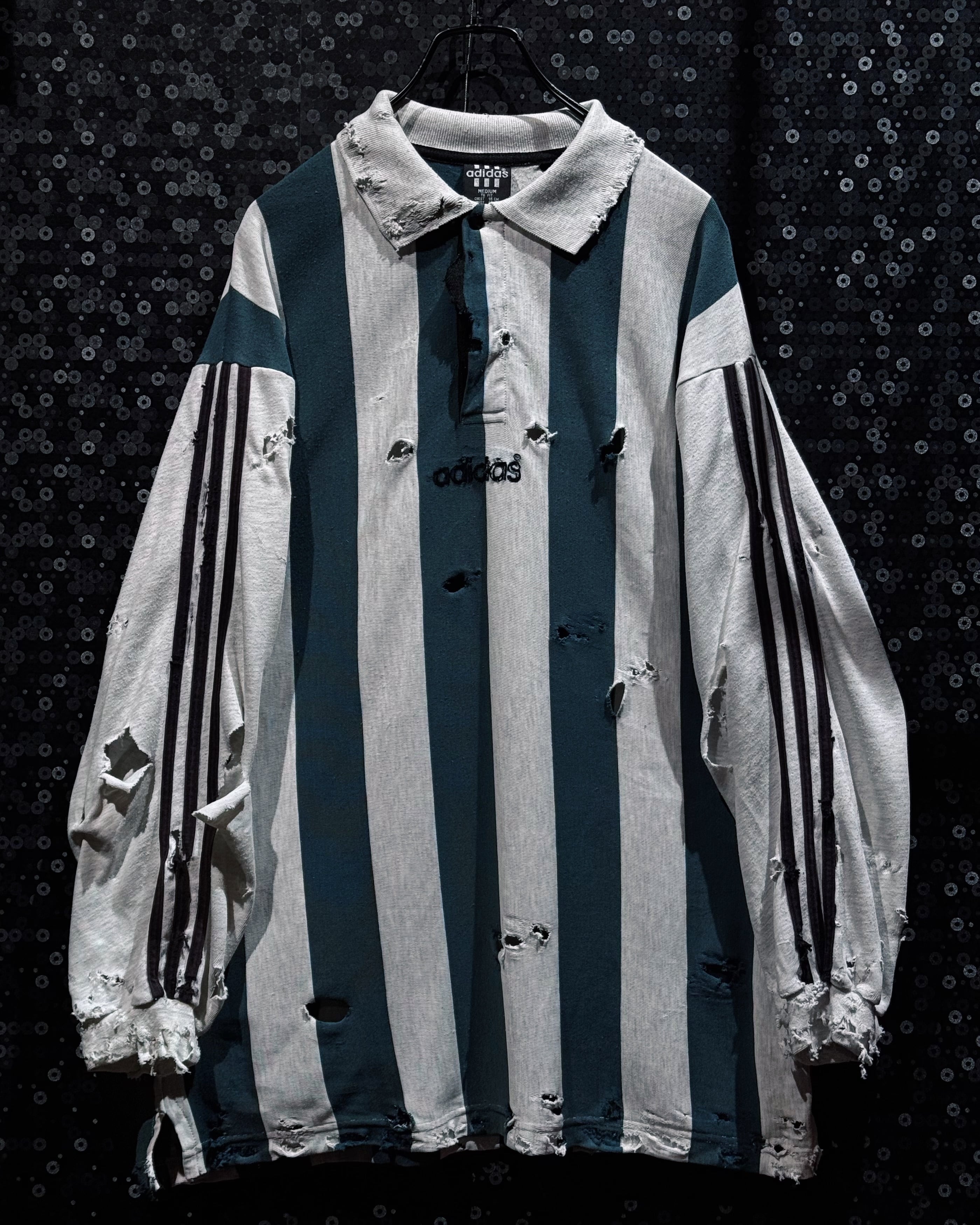 【ÆIEM】original“boro”re:make adidas Vertical Stripe Damage Rugby Shirt