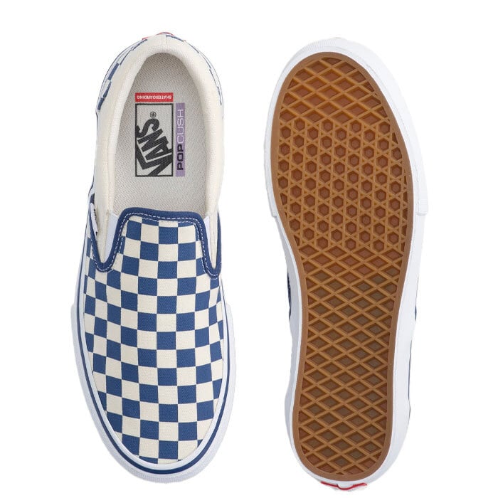 VANS skate slip-on BLUE CHECKERBOARD BLACK/GUM/WHITE バンズ