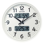 掛け時計 電波時計 温度湿度計・カレンダー表示 ホワイト
