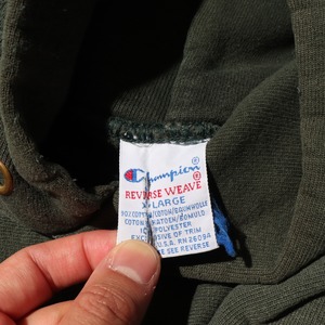 XL USA 90s 緑無地 グリーン 旧ハトメ パーカー Reverse weave Champion リバースウィーブ