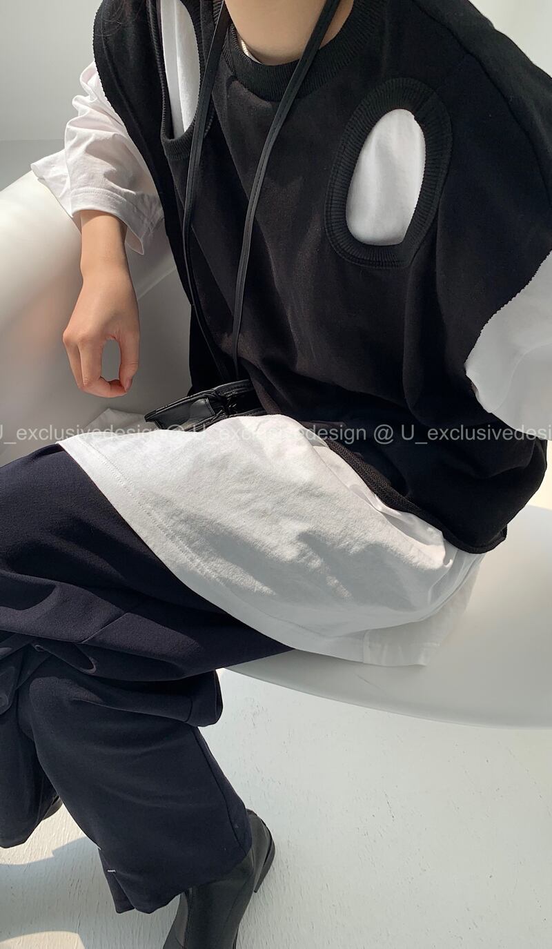 トップス カジュアルラウンドネックノースリーブTシャツ レディース Oネック ビッグFスモールZ韓国78582568807