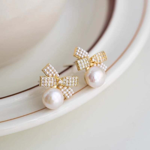 Ribbon pearl pierce & earrings　M4501