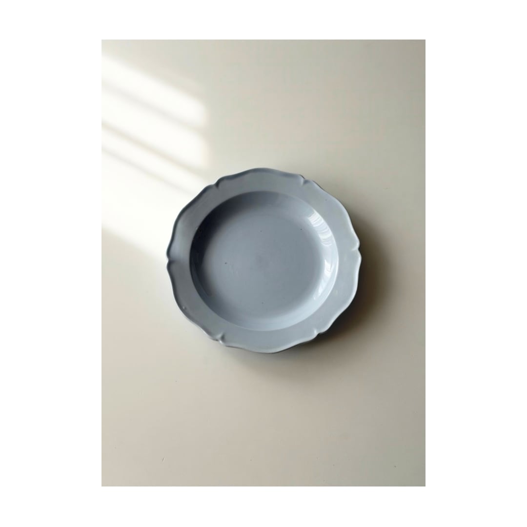 Creil et Montereau クレイユモントロー / ペールブルーの花リムプレート φ24cm (b)