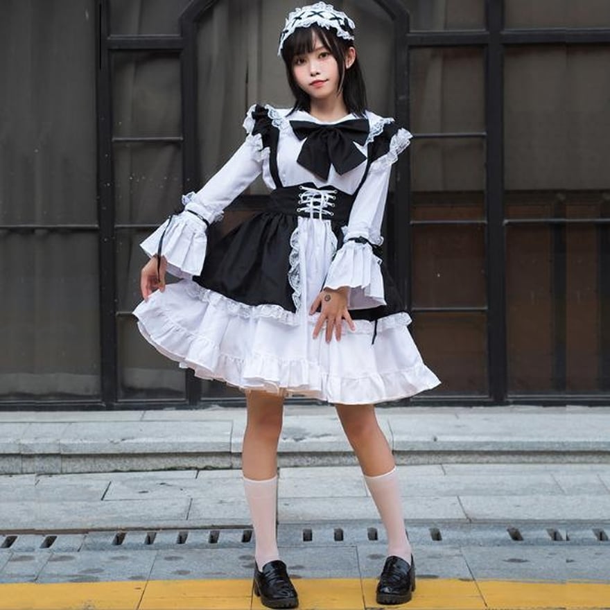 在庫わずか❤️新品 メイド服 Lサイズ コスプレ 長袖 フリル ハロウィン