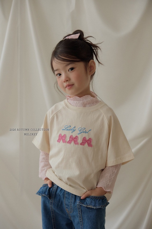 【予約/送料無料】melikey / Frill Ribbon Mesh T-shirt