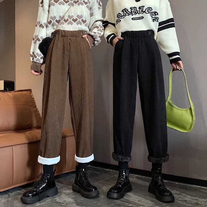 パンツ オータムウィンタースタイルベルベットコーデュロイハイウェストウェストワイドレッグ 秋物 冬物 ワイドパンツ 1号婦人55712804663