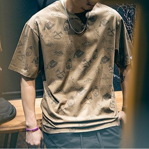 ルーズシルエット アウトドア総柄プリントTシャツ 2カラー 10283