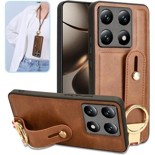 Xiaomi 14T 用 ケース YAJOJO 手首とキックスタンド機能 肩掛け ストラップ付き 耐衝撃 レンズ保護 合皮レザーー + TPUケース 革の質感 画面レンズ保護 落下防止 携帯カバー 指紋防止 Xiaomi 14T 対応 ブラウン 2613