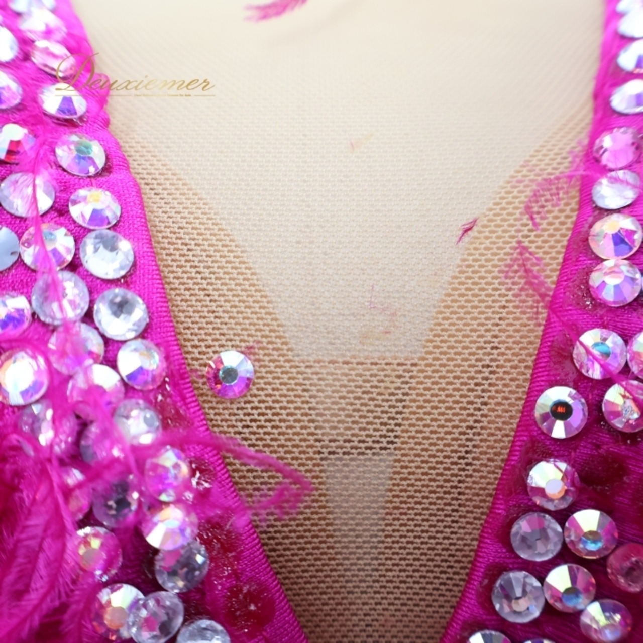 社交ダンス 衣装 The ONE ザワン スタンダードドレス ドレス ワンピース スタンダード フロート レース ファー フリル デモ 競技 ダンス パーティ 発表会 ピンク系 鮮やか 豪華 高級感 フォーマル ダンスイベント 競技会 衣装デザイン フェザー