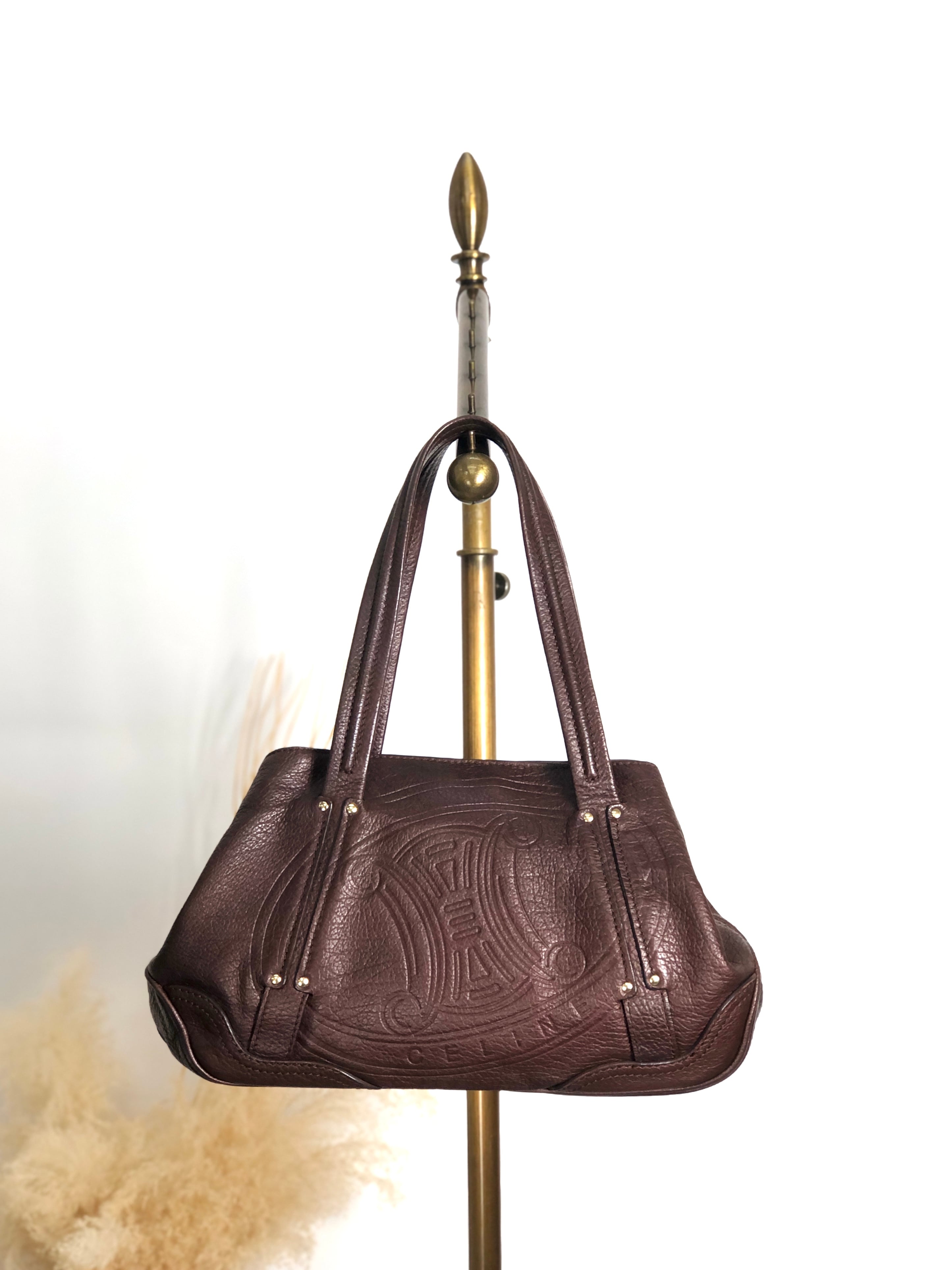 CELINE セリーヌ ショルダーバッグ ブラウン ブラゾン エンボス レザー