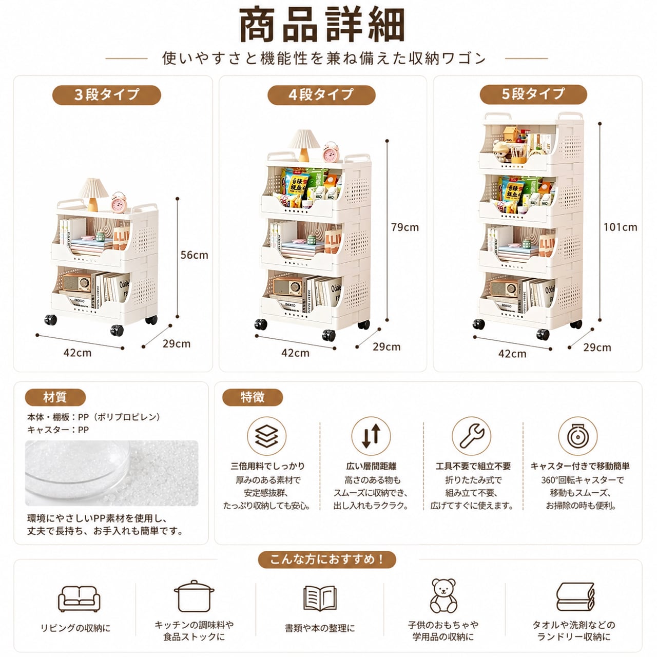 J347 .多段収納ワゴン キャスター付き｜家庭用 リビング お菓子