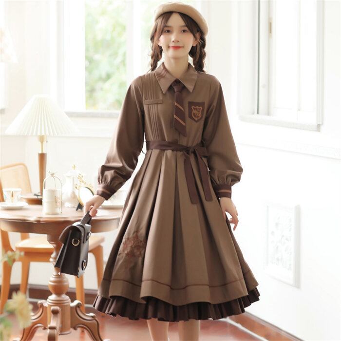 ワンピース レトロ S-XL 4色 長袖 ロング丈 かわいい 7857 ワンピース レトロワンピース レディース S-XL 4色 長袖 ロング