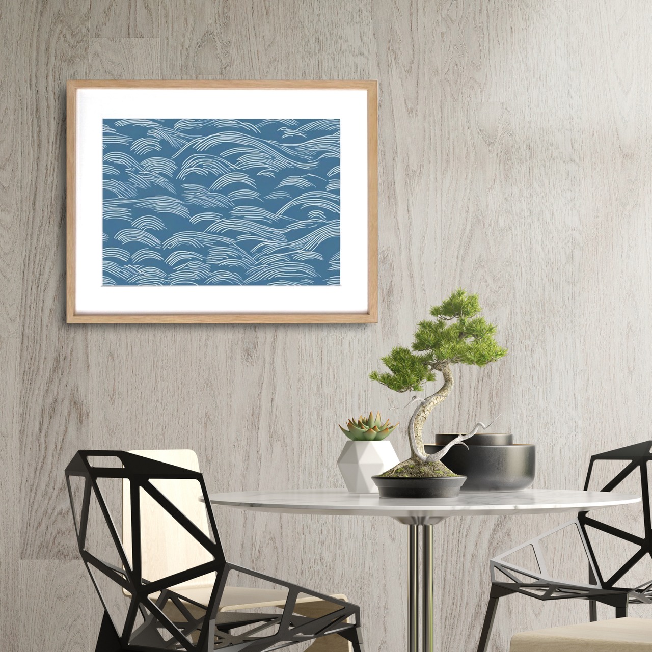 ripples｜線と波を抽象的に描いたバウハウス風アートポスター｜静けさとリズムを両立したミニマルデザイン｜空間を整える一枚A4ポスター