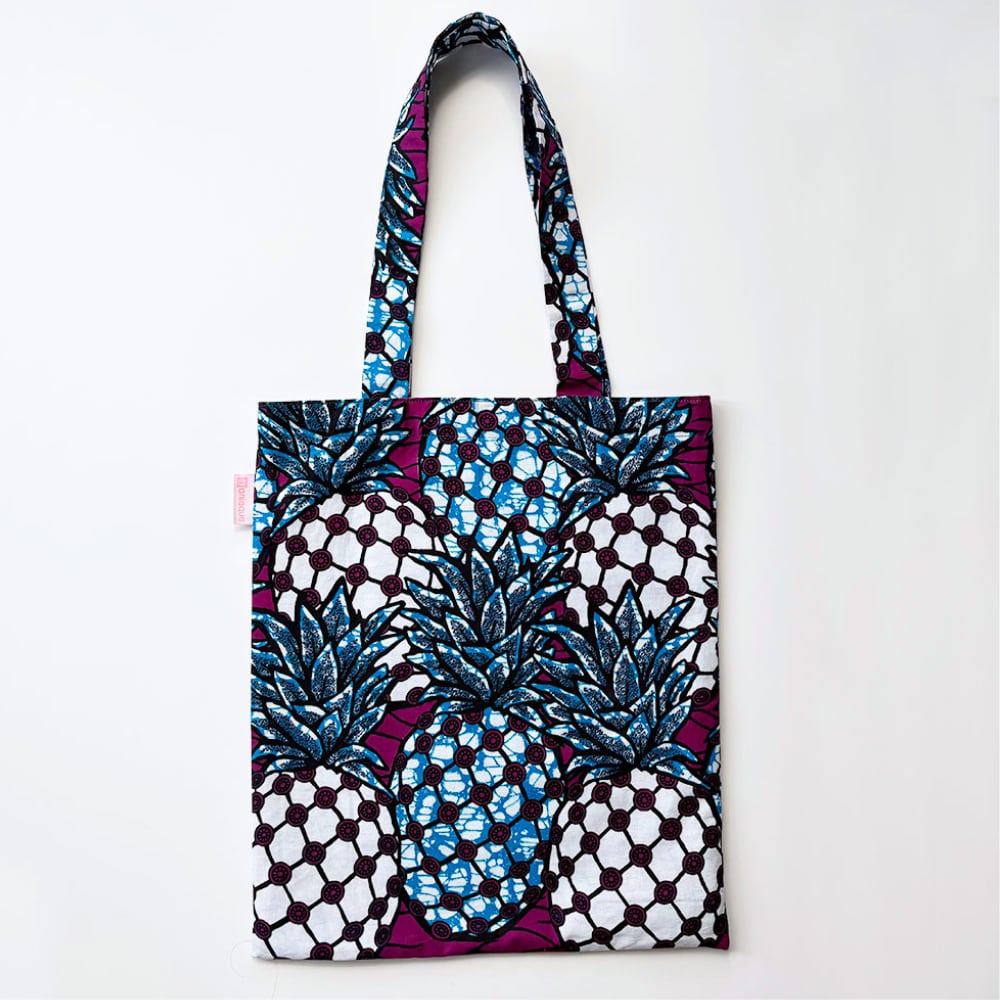 Daily Voyage|トートバッグ アフリカンプリント (内ポケット付)トロピカルパイン エコバッグ サブバッグ 旅行 PCも入る