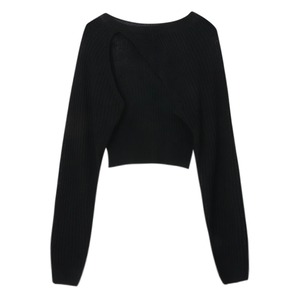 [YUSE] NEW SUMMER LINEN UNBALANCE BOLERO KNIT TOP - BLACK 正規品 韓国ブランド 韓国通販 韓国代行 韓国ファッション ニット