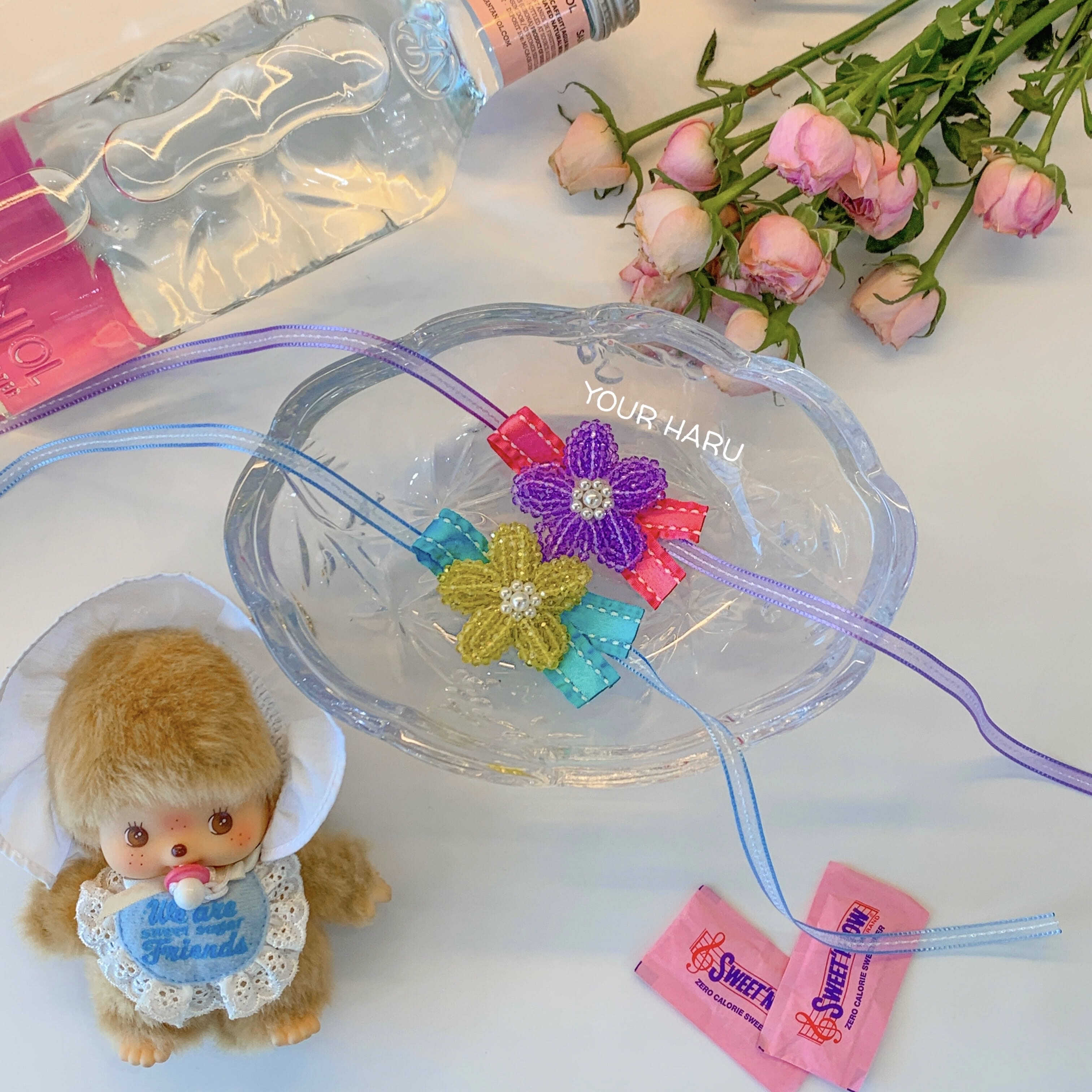 予約【yourharu】Beads Flower Tie ( yellow / purple )